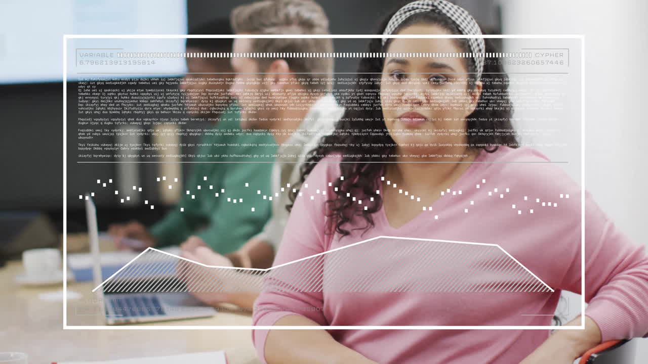 animación de procesamiento de datos y diagramas sobre diversas personas de negocios en la reunión