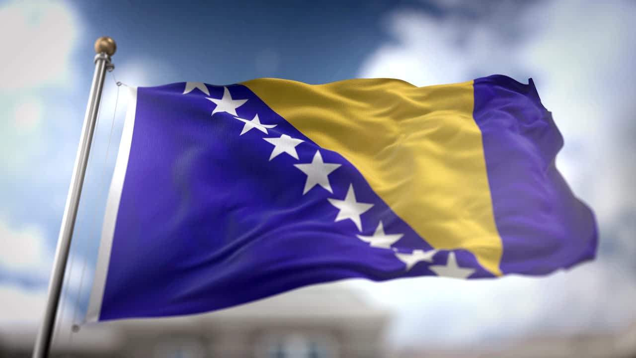 보스니아 헤르체고비나 발이 느린 동작으로 3d 렌더링 파란 하늘 배경 - 원활한 루프 4k