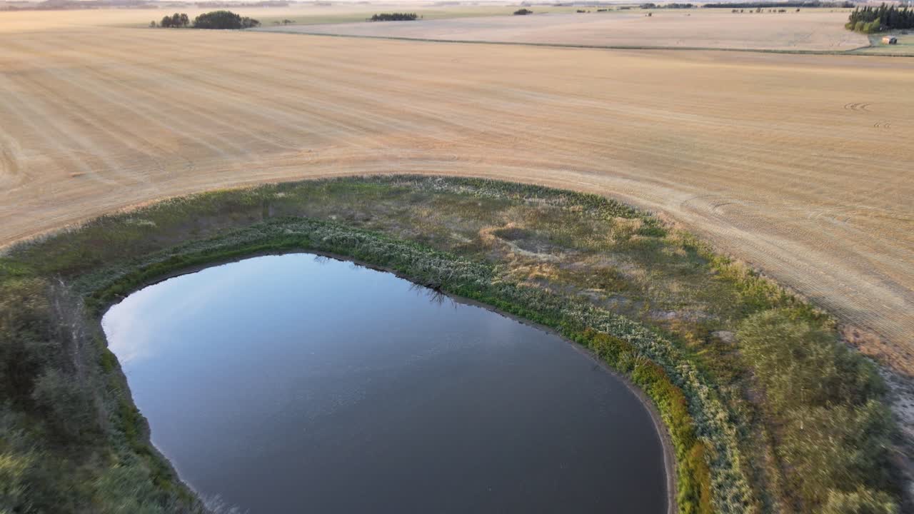 Small lake making a tiny oasis within an otherwise dry and vast prairie landscape