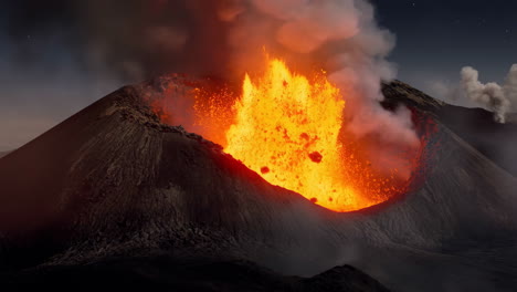erupción volcánica por la noche
