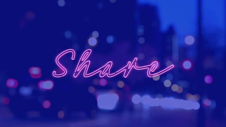 Animation of share text over cityscape