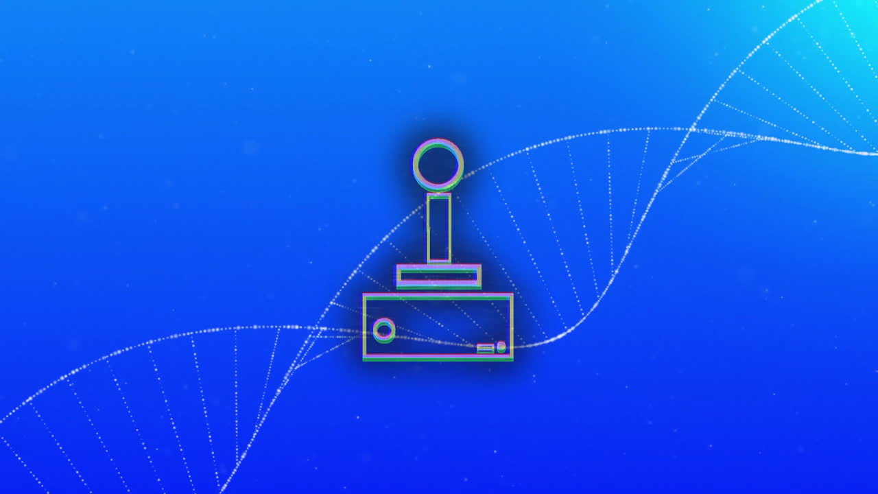 Blending technology and biology, animation of joystick icon over DNA strand