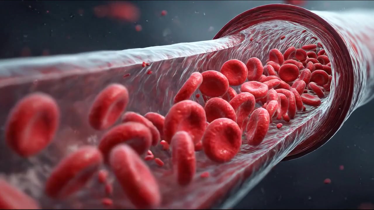 Red Blood Cells Flowing Through a Human Vein