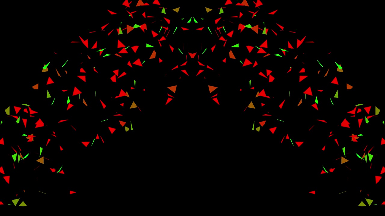 Grafica in movimento astratta e simmetrica con triangoli rossi e verdi