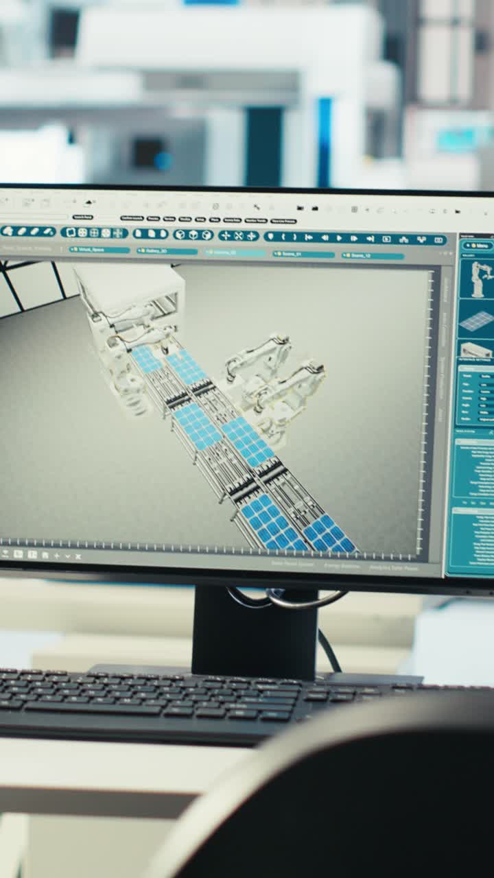 Vertical Video Computer Monitor In Empty Facility Used For Upgrading Solar Plant Machinery