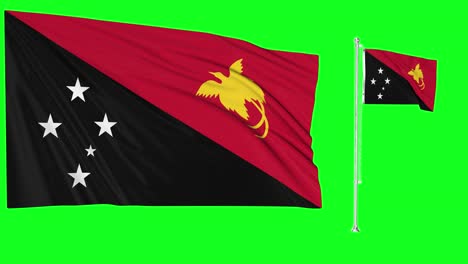 green screen waving papua new guinea flag or flagpole