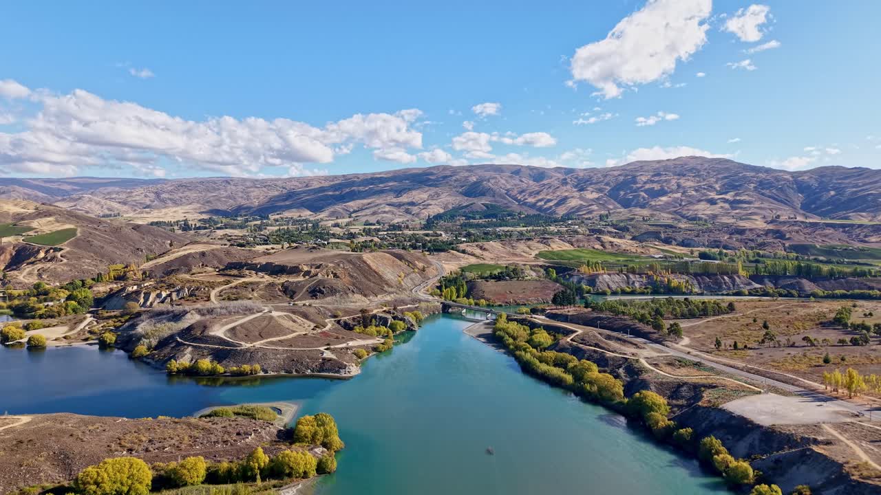 Bridge over Kawarau River in Bannockburn, serene landscape view