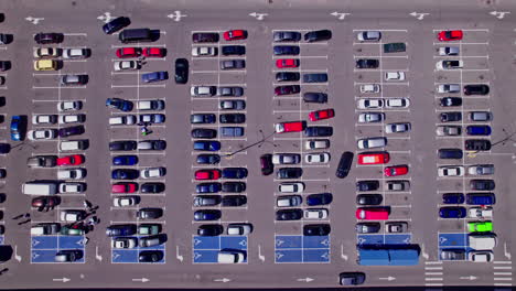 drone aerial footage top down view of a large supermarket parking lot