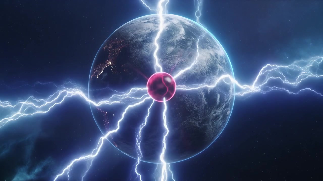 Animação Abstrata da Terra Cercada por Raios Elétricos