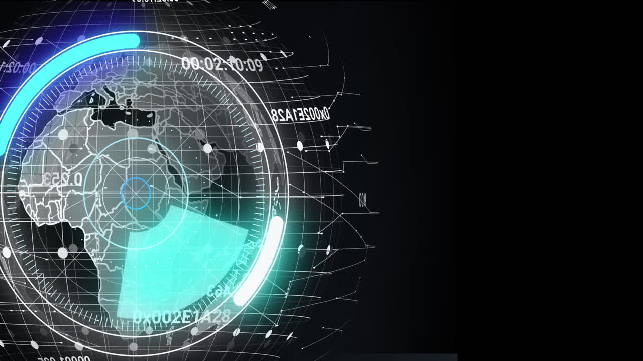 전 세계에 대한 범위 스캐닝과 데이터 처리 애니메이션