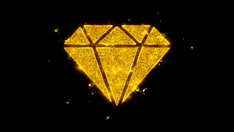 diamond icon sparks particles on black background.