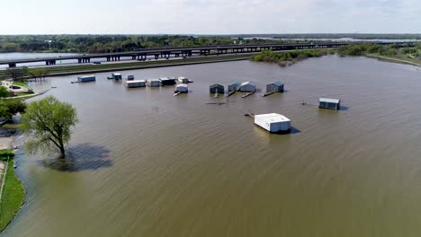 aerial footage of flooding on lake lewisville at tower bay park