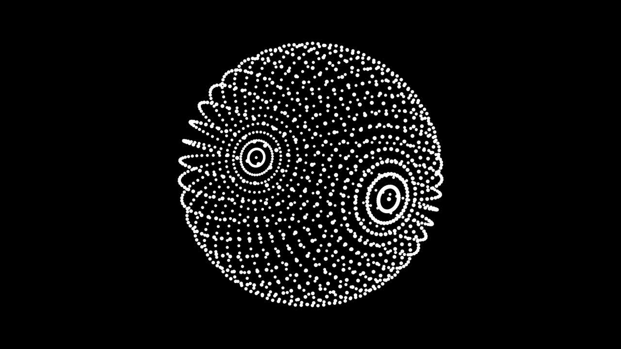 Loop rotate sphere animation cycle. White dots on black background