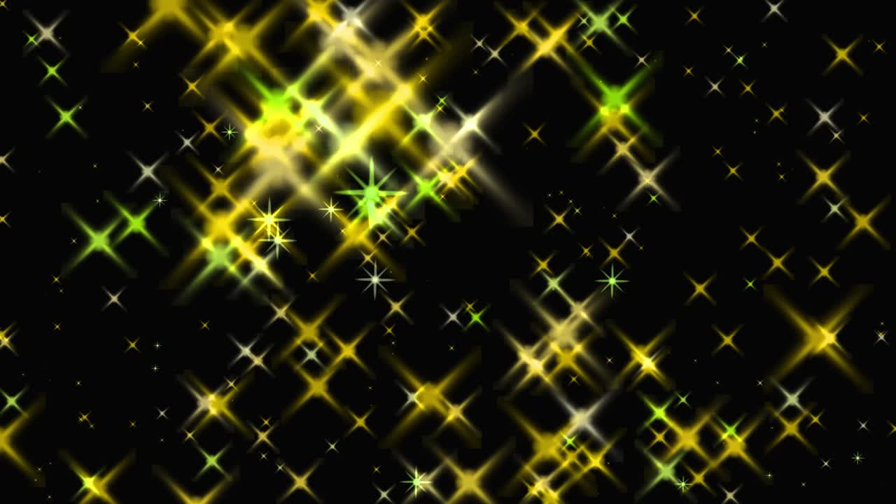 Animazione grafica in movimento con particelle a stella, glitter e brillio.