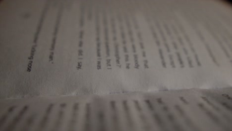 primer plano de una página de libro abierto con palabras fuera de foco