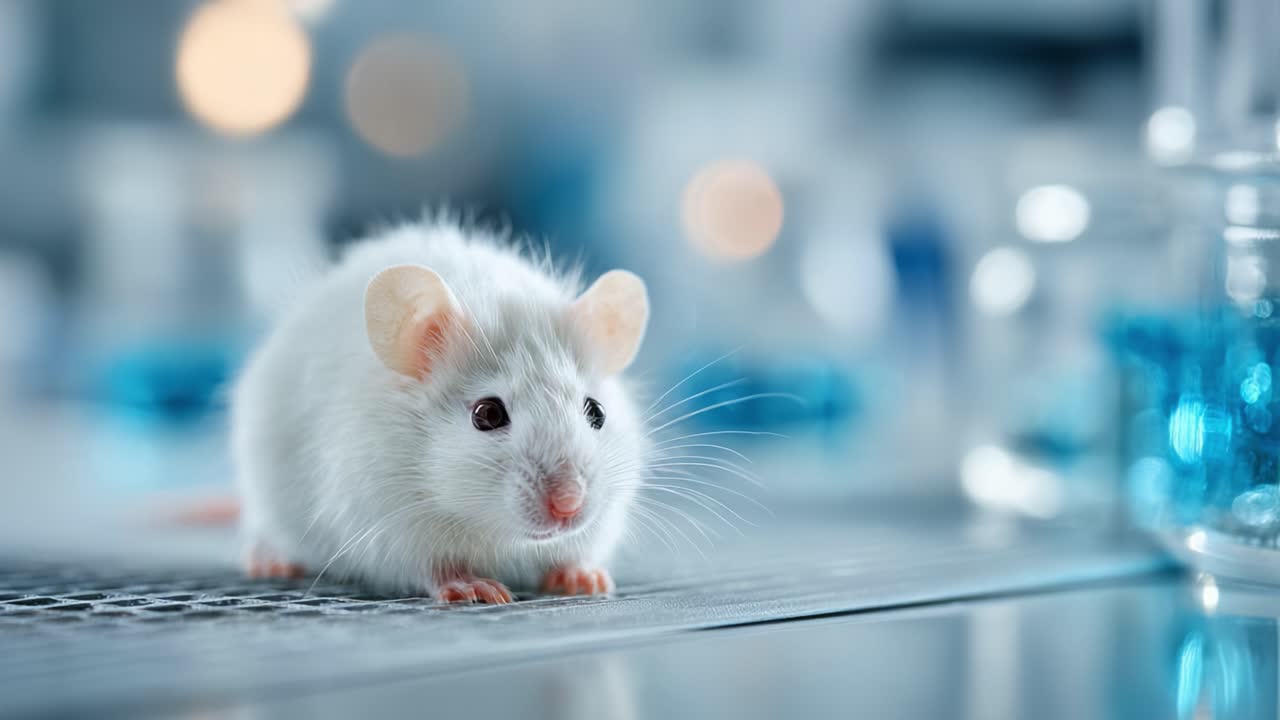A Close-Up View of a White Laboratory Mouse Exploring a Research Environment, Surrounded by Scientific Equipment, Highlighting the Importance of Animal Studies