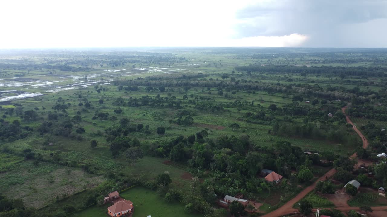 Drone shot of Ugandan farmland in Africa