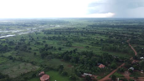 drone shot of ugandan farmland in africa