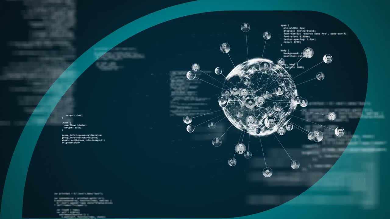 Animation of financial data processing and globe on blue background