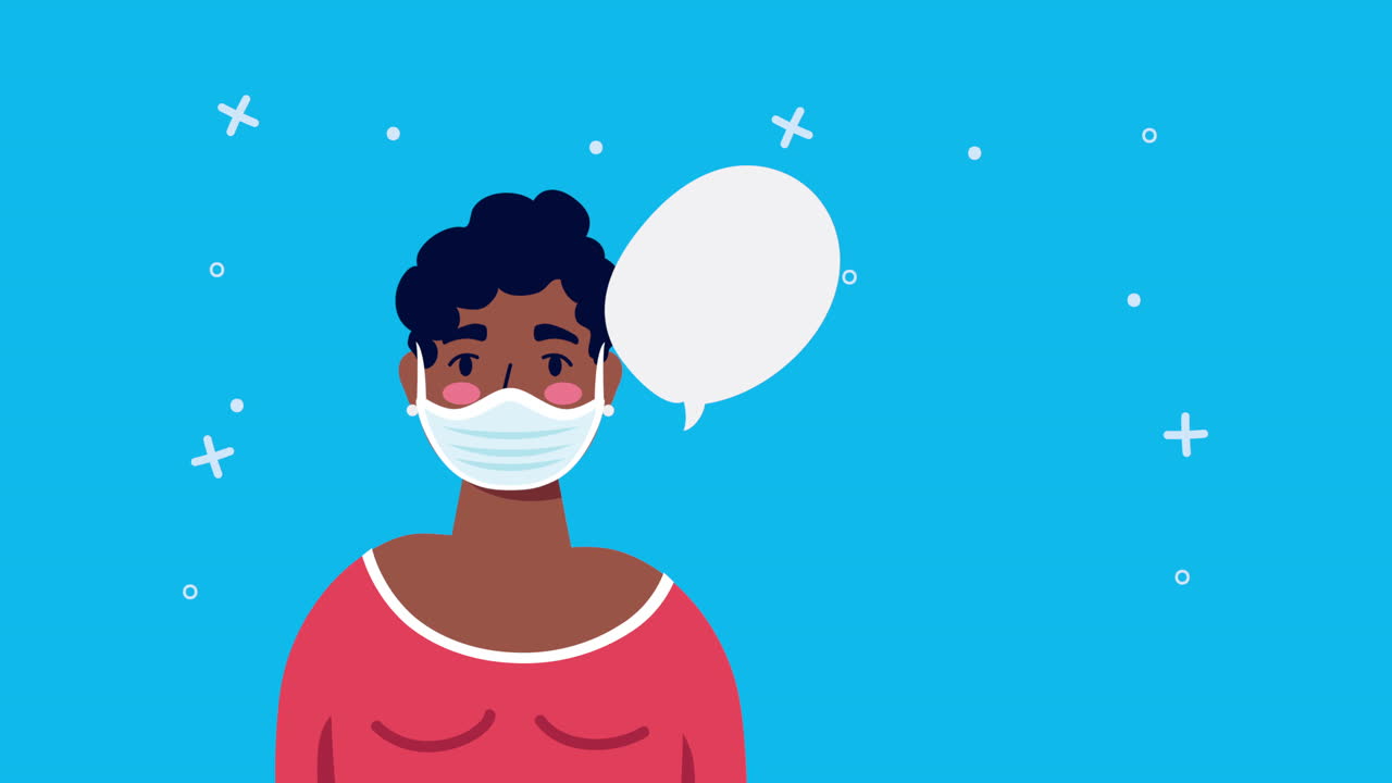 음성 거품으로 마스크를 착용 한 여성