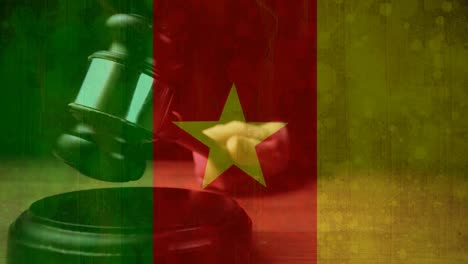 Digitally-composite-of-grunge-Cameroon-Flag-and-gavel-4k