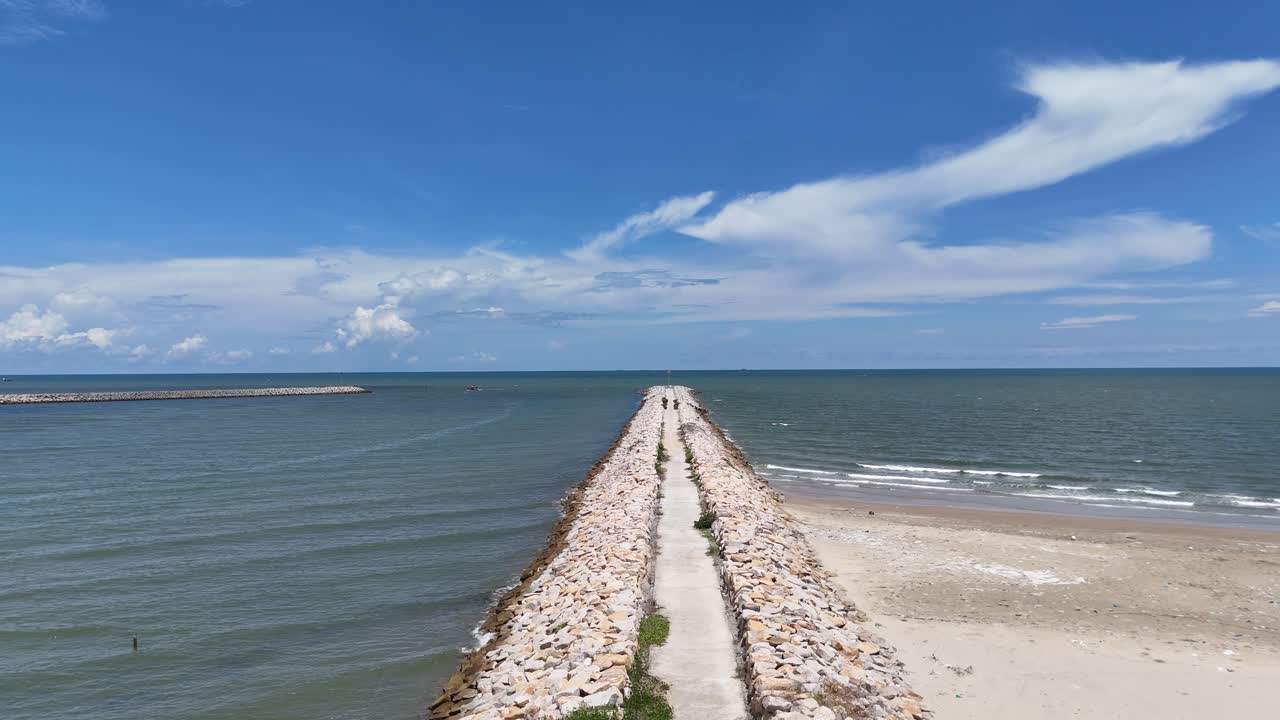 Aerial View Dolly of the Embarkment at the Sea in Vung Tau