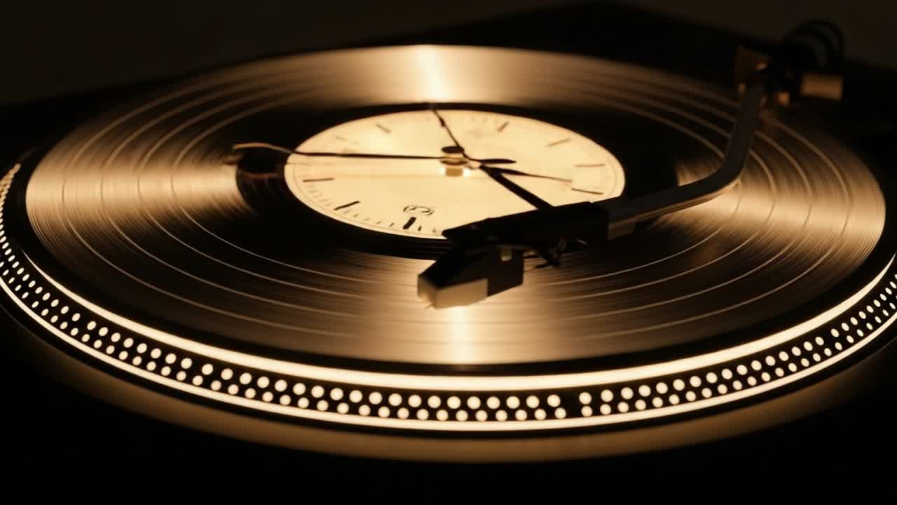 Captivating Close-up of a Spinning Vinyl Record on a Turntable, Showcasing the Timeless Beauty of Analog Music and Elegant Design in a Subtle Light