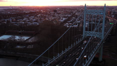 aerial view over traffic on the robert f