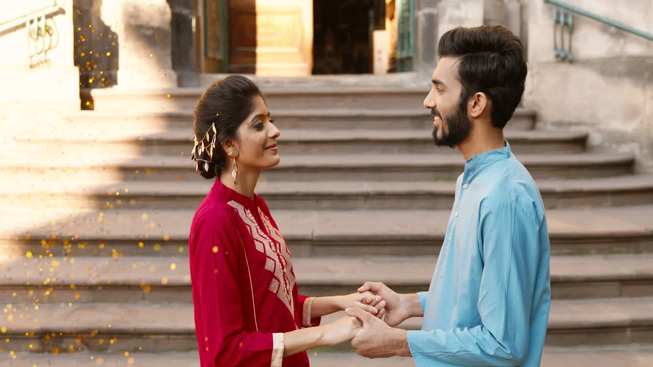 ritratto di una giovane coppia indiana che celebra il loro matrimonio