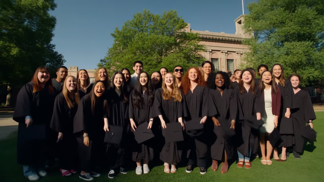 Joyful Graduates Celebrating Their Achievement with Cap Toss