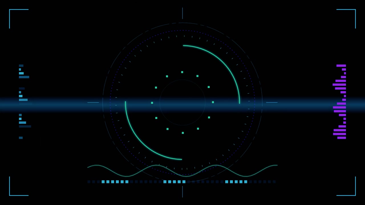 Futuristic Digital HUD Interface with Rotating Circular Scopes
