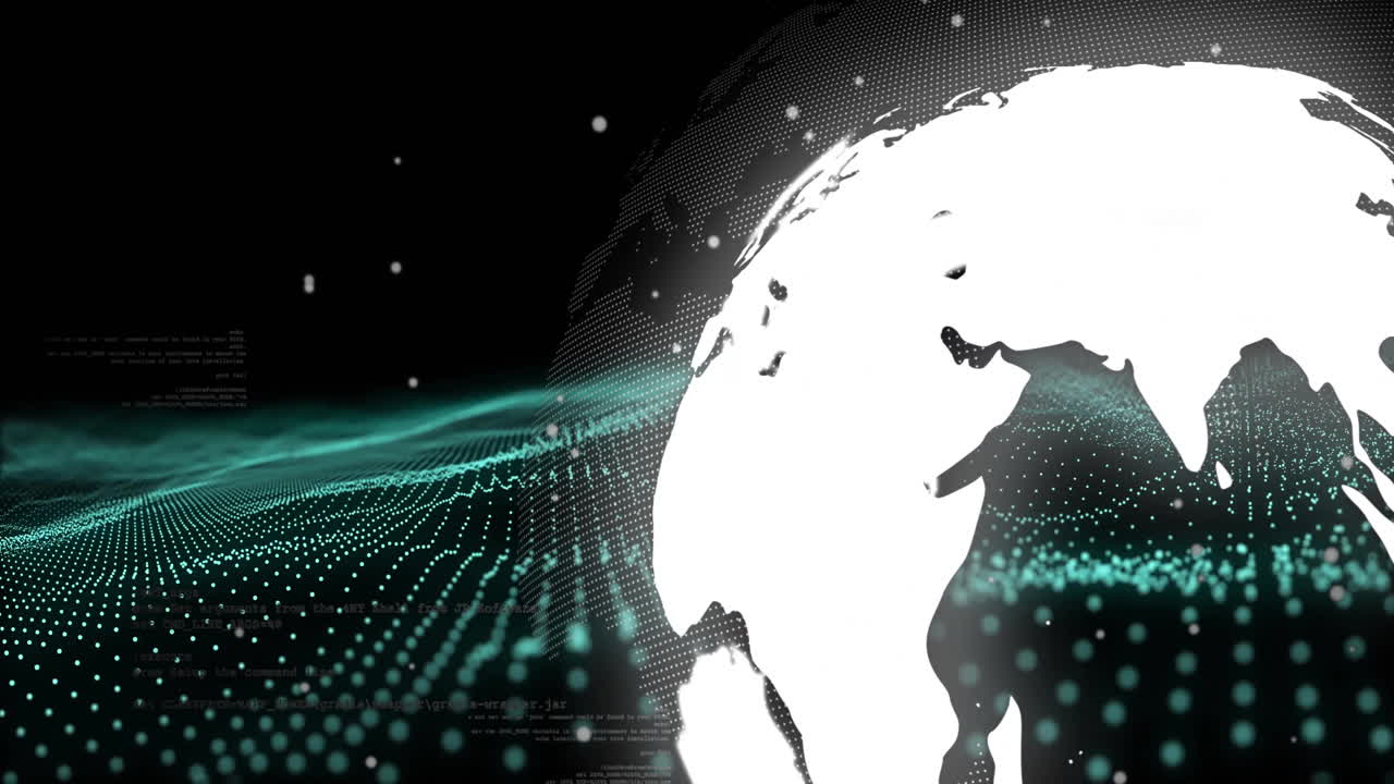 Digital globe and data points animation over dark background
