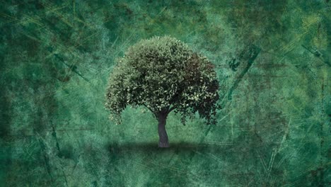 tree against flickering textured green background