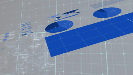 animation of financial data processing over grid on grey background