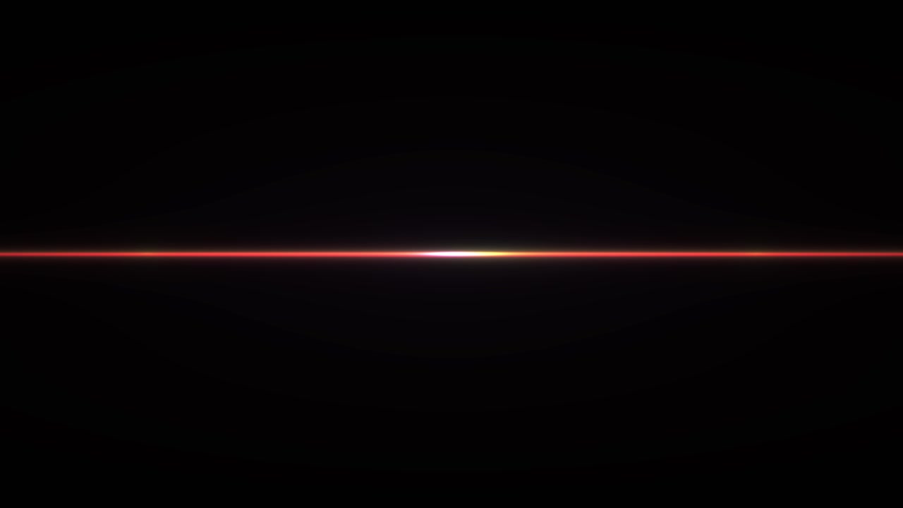 Rote Laserlinie mit optischem Lichtreflex, die sich auf schwarzem Hintergrund bewegt