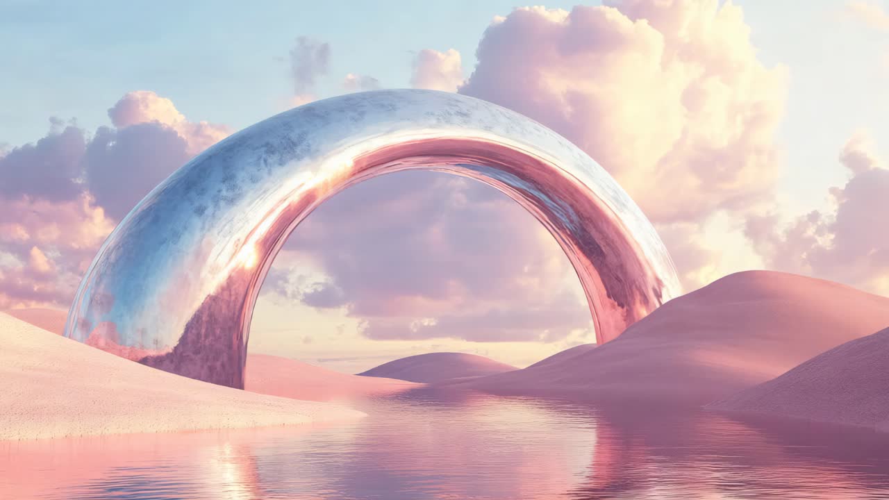 Pink Desert Landscape with Metallic Arch