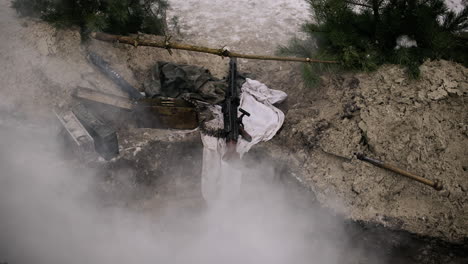ww2 trench scene with machine gun and equipment