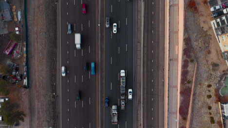 top down shot of cars driving down interstate in denver, colorado