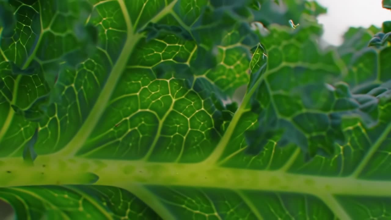 Up Close Look at Vibrant Green Kale Leaves Thriving in a Sunny Garden