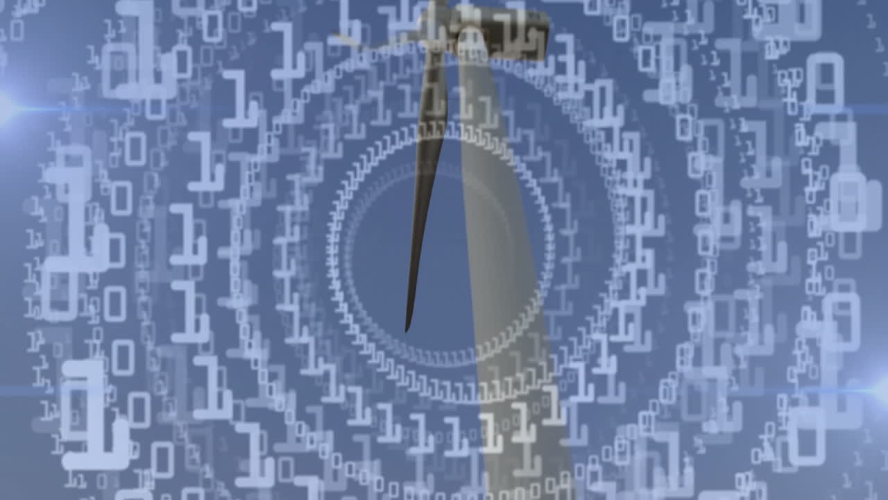 ручки часов движутся по бинарному коду анимация в круговом рисунке