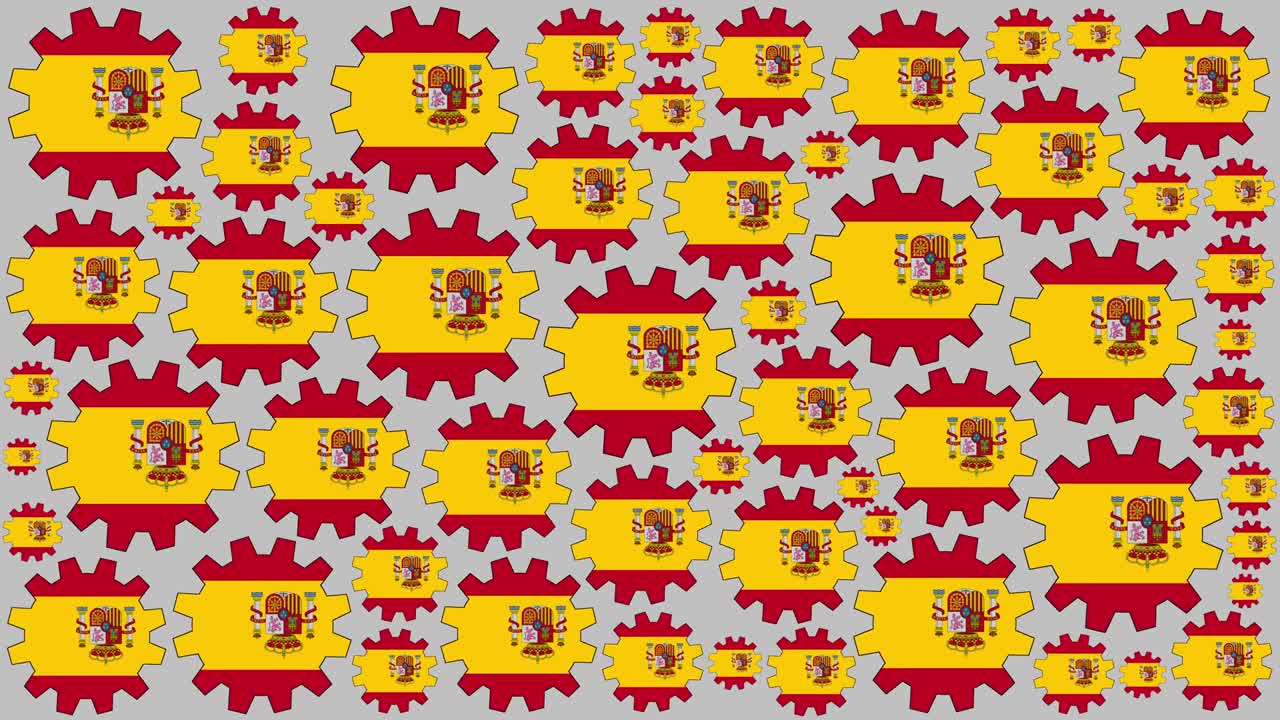 el fondo giratorio de las engranajes de la bandera española