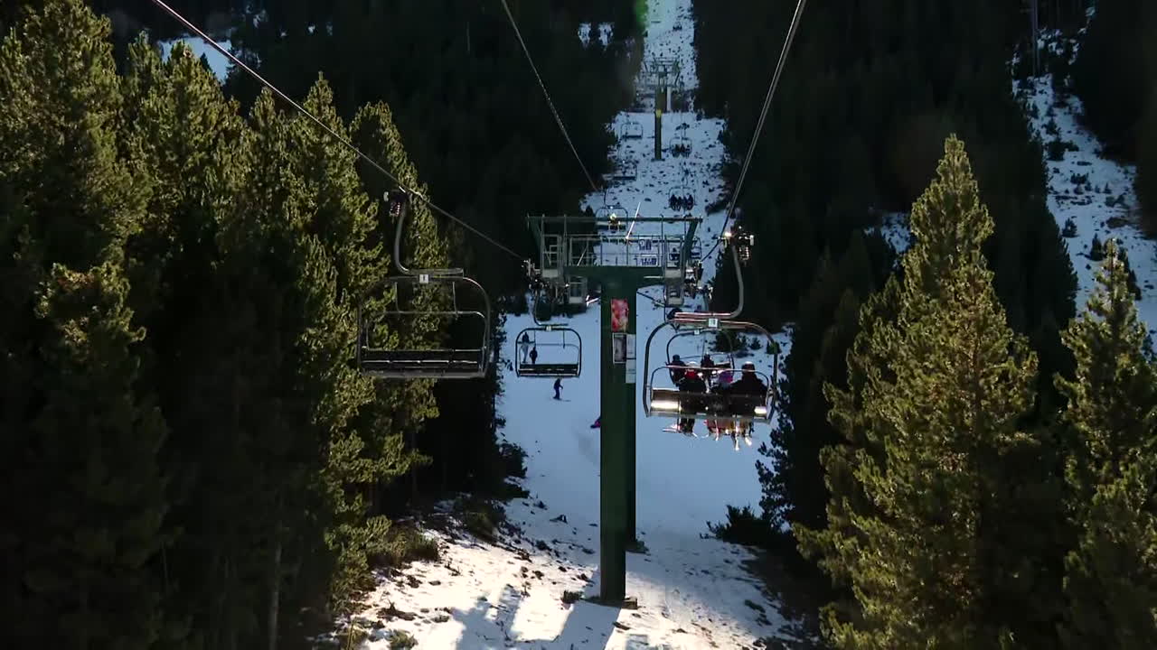 Ski Lift in Snowy Mountain Forest