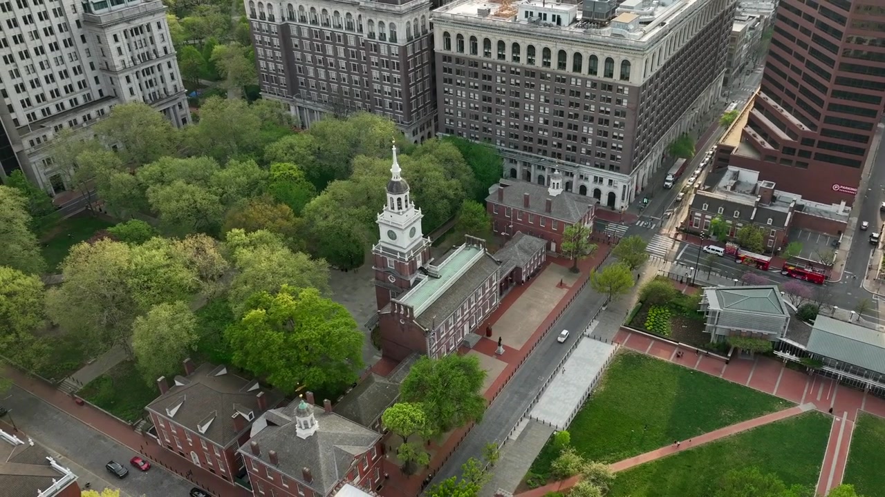 Luftaufnahme der Independence Hall. Thema amerikanische Geschichte