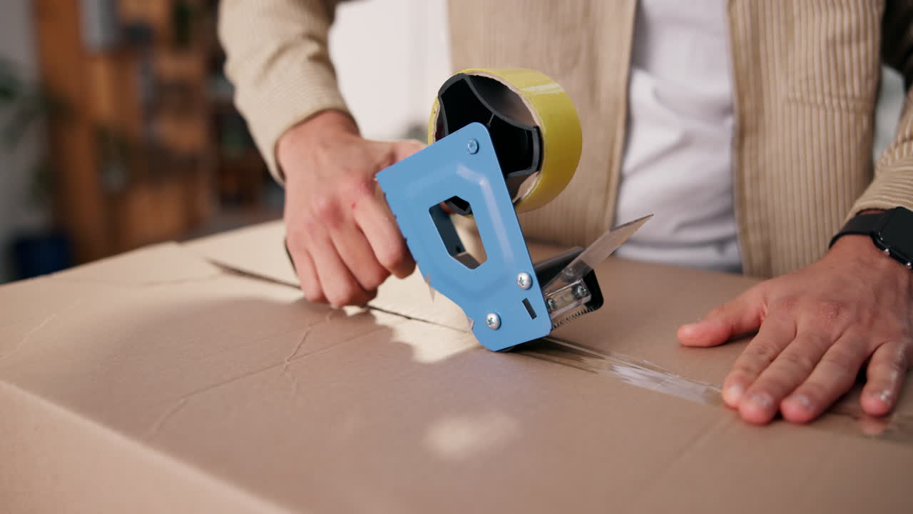 Sealing a cardboard box with tape