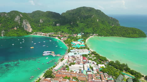 beach and hotel resort and the famous touristic island koh phi phi, summer day