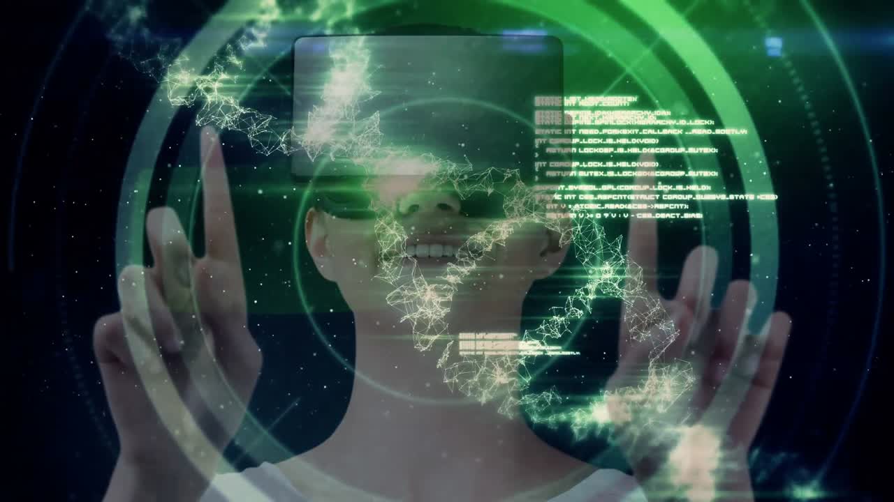 mujer usando video vr con adn digital