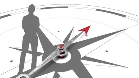 animation of man shadow and compass on white background