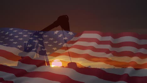 Animation-Der-Ölpumpe-Und-Der-Flagge-Der-Vereinigten-Staaten-Von-Amerika