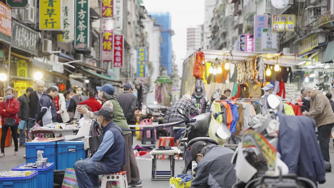 Lively Street Market at Xichang Street, Taipei: Authentic Local Vendors, Colorful Signs, and Bustling Shoppers in Taiwan