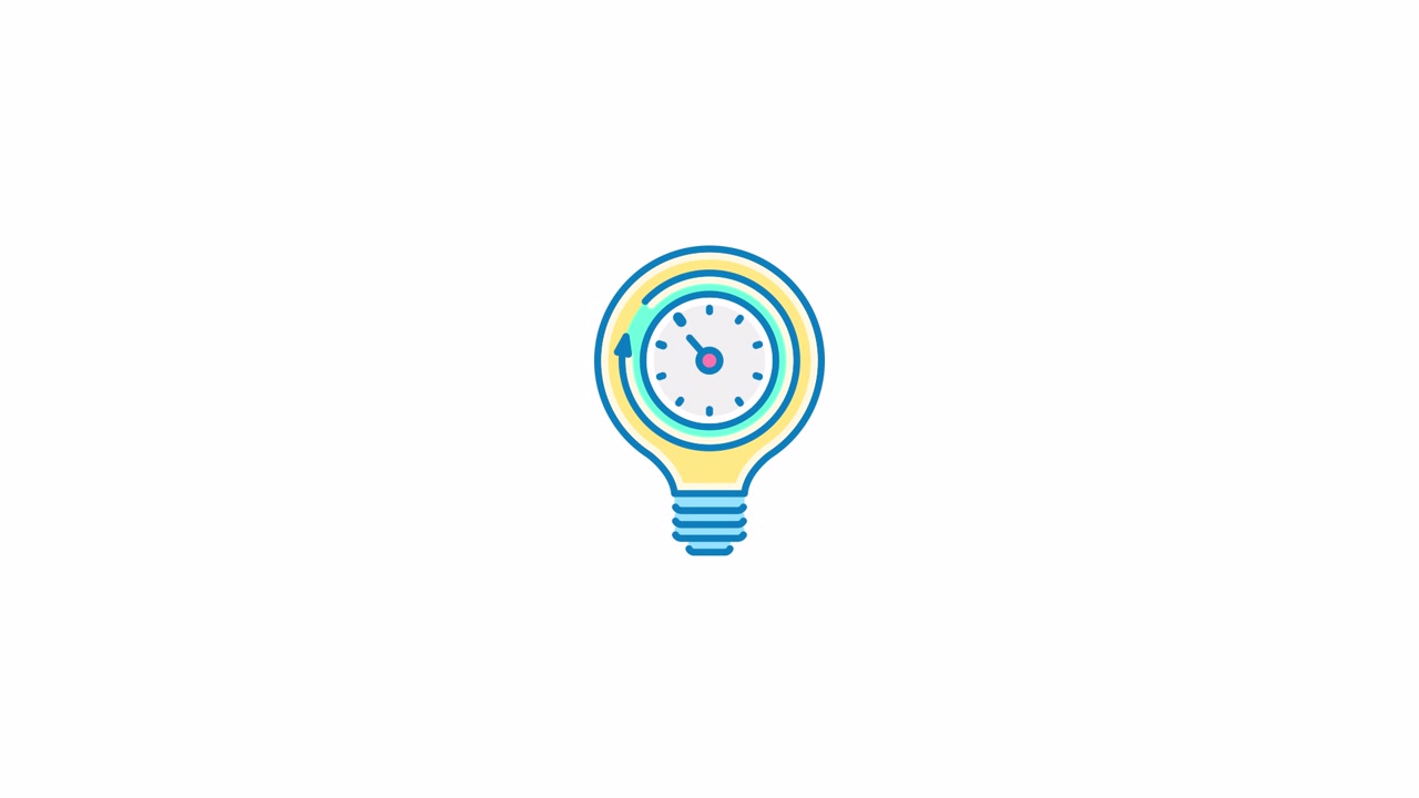 Animated Lightbulb with Clock and Rotating Arrow Icon